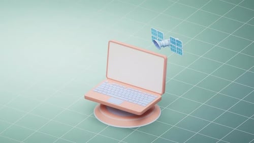 Modern 3D Laptop and Satellite Connection Animation