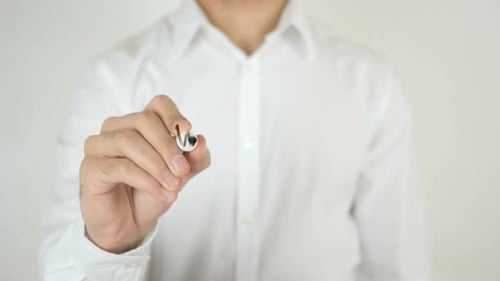 Hand Writes Welcome Message on Transparent Surface