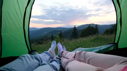 Camping Adventure Overlooking the Beautiful Mountain Range