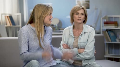 Mother and Daughter Arguing at Home Serious Conflict Misunderstanding in Family
