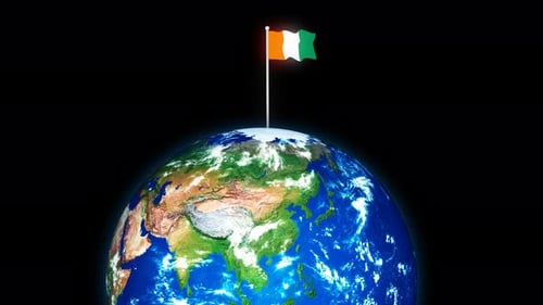 Waving Côte d'Ivoire Flag on Spinning Earth Globe Animation