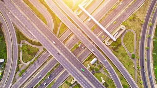 4K : Hyperlapse drone shot over highway multi-level junction road.