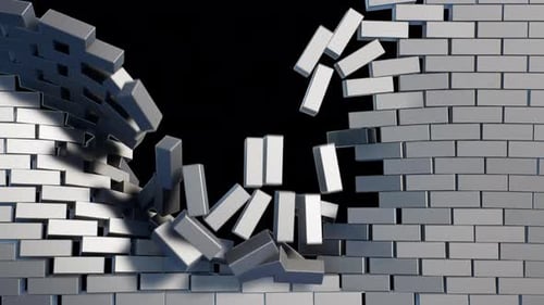 Metallic Sphere Breaks Chrome Brick Wall Alpha Reveal Animation