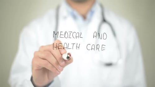 Medical and Health Care System, Doctor Writing on Transparent Screen