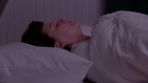Woman Sleeping Peacefully Under Blanket in Bed
