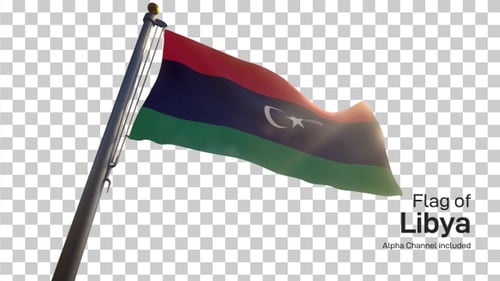 Drapeau de la Libye sur un mât avec Alpha-Channel