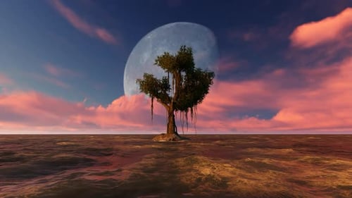 Bäume wachsen nachts bei Vollmond mitten im Meer