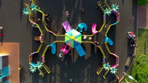 Children Play on the Big Playground Aerial View 4 K