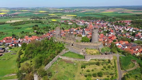 Aerial view of Muenzenberg Castle, Muenzenberg, Hesse, Germany