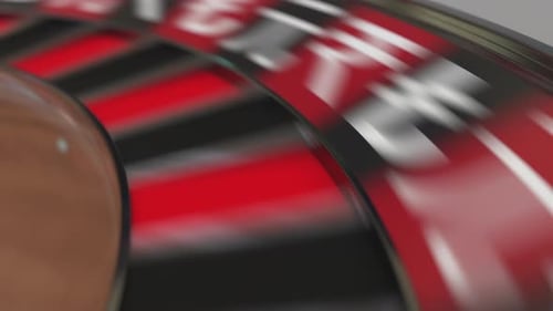 Ball in Ruble Sign Pocket on Casino Roulette Wheel
