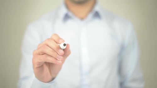 Lawyer, Businessman Writing on Transparent Screen