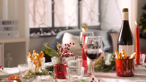 Christmas Dinner Party Table Serving at Home