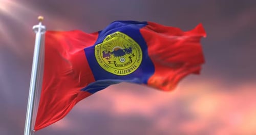 Realistic Waving Flag of the City of Downey California