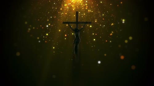 Spiritual Cross with Golden Particle Light Background