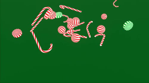 HD 3D animation. Candy cane caramels fall spin and rotate. Xmas and New Years holiday concert