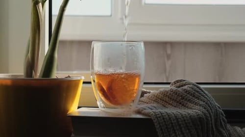 Transparent Glass Decorated with Fresh Lemon