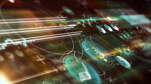 Futuristic Technology Interface with Animated Corporate Data HUD