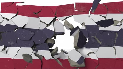 Crushing Concrete Wall with Flag of Thailand