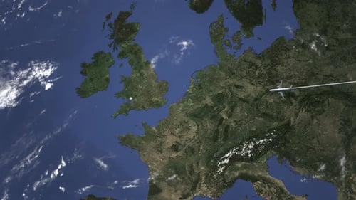 Plane Arriving To Cardiff United Kingdom From East