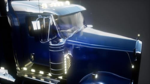 Modern Blue Semi Truck Animation with Dynamic Moving Lights