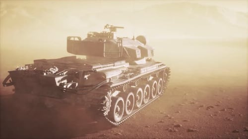 World War II Tank in Desert in Sand Storm