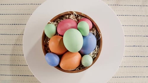 Colorful Easter Eggs in a Bowl Overhead
