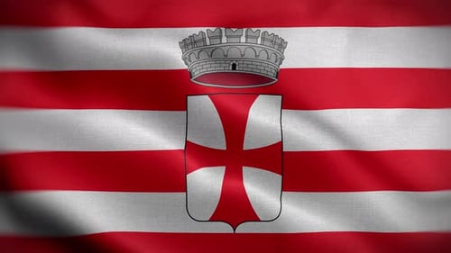 Waving Flag with Red and White Stripes, Cross, and Crown Emblem