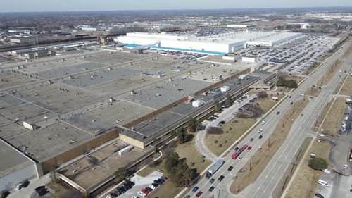 Immense usine de construction de véhicules de Stellantis, usine d'assemblage de Sterling Heights, Michigan, États-Unis. Aeri