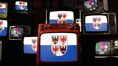 Retro Televisions Displaying Static, Flags and Color Bars