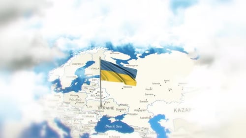 Animated Ukrainian Flag Waving Over Europe Map