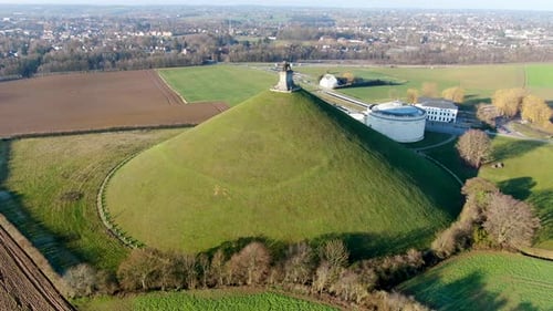 Aerial View of The Lion's Mound with Farm Land Around. Belgium