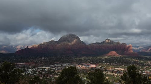 Sedona Arizona Storm Clouds Flying Over Red Rocks Zoom In Timelapse