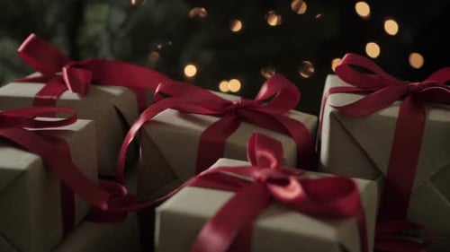 Festive Christmas Presents with Red Ribbons