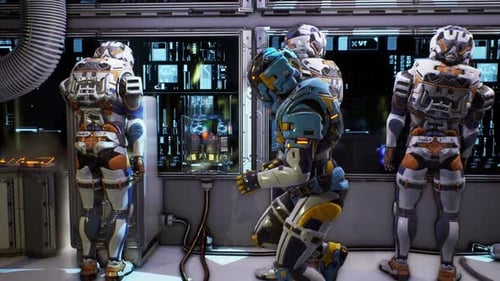 Futuristic Space Soldiers Battle Alien in Sci-Fi Environment