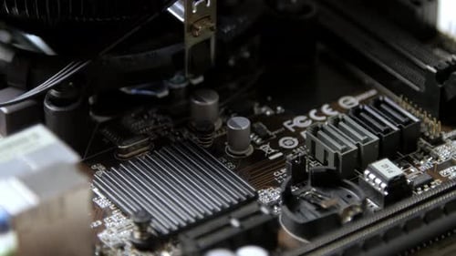 Close Up of Computer Motherboard Showing Circuitry