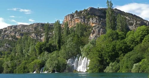 Rog Waterfall, Roski Slap, Krka Natural Park, Near Sibenik in Damaltia, Croatia, Real Time 4K