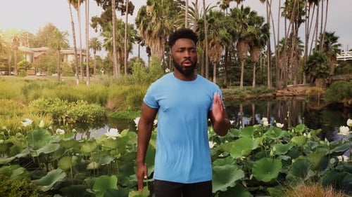 Athlete man working out in the park