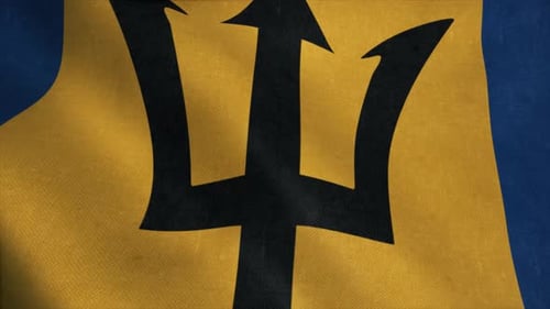 Waving Barbados National Flag with Realistic Fabric Texture