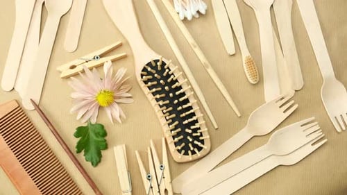 Wooden Utensils and Hair Care Items Overhead