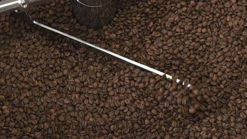 Top View of Mixing and Grinding Roasted Coffee Beans with Equipment