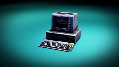 Animated Retro 3D Computer with Glitch Screen