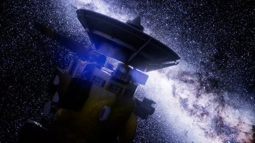 Futuristic Space Probe Orbiting in Starry Galaxy