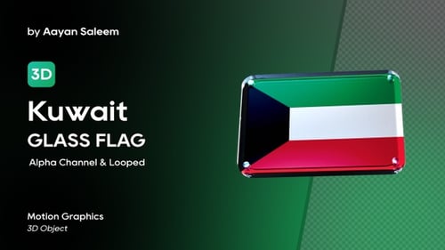 Animated Kuwait Flag Emblem with Glossy Reflection
