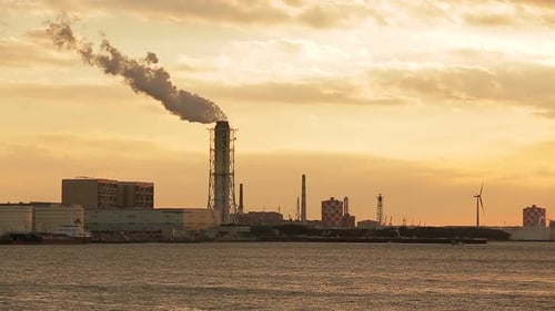 Industry and construction plant at sunset