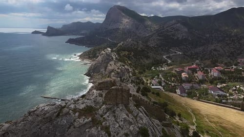 Beautiful Ruins of the Sudak Fortress and Mount Fortress on the Black Sea Coast