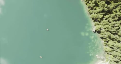 Overhead Aerial Drone Flight Establisher Over Lake with Boats