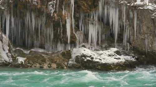 Picturesque Mountain River in Winter