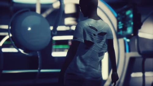 Animated Humanoid Figure in Futuristic Sci-Fi Environment