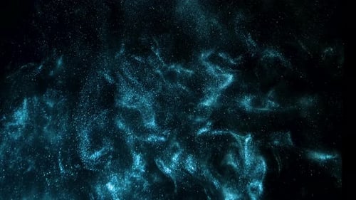 Abstract Turquoise Particles Swirling on Black Background