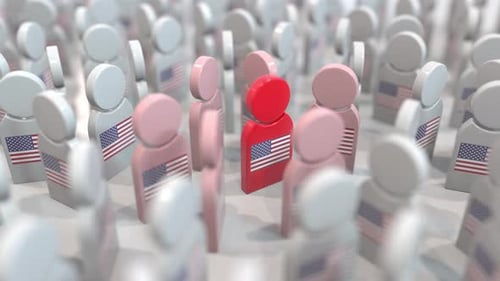 Animated Crowd of Figures with American Flags